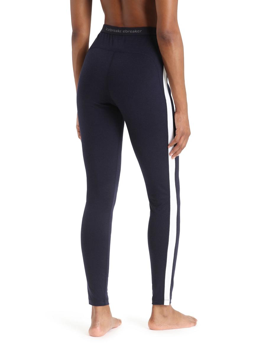 Women's Icebreaker Merino 200 Sonebula Thermal Leggings Base Layers Midnight Navy / Snow | CA 1092HAPK